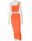SC Solid Color Pleated Hollow Two Piece Skirts Set YMYF-0898