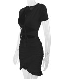 SC Deep V Neck Tie Up Ruffles Two Piece Skirts Set YMYF-0876
