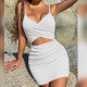 SC Solid Color Hollow Out Sling Mini Dress YMYF-9252