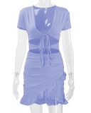 SC Deep V Neck Tie Up Ruffles Two Piece Skirts Set YMYF-0876