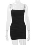 SC Solid Color Pleated Sling Mini Dress YMYF-831