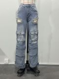 SC Fashion Washed Hot Drill Hollow Out Jeans OD-8715