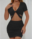 SC V Neck Short Sleeve Mini Dress YMYF-8932