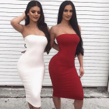 SC Solid Color Wrap Chest Backless Midi Dress YMYF-8858