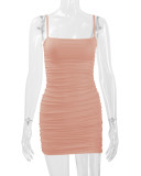 SC Solid Color Pleated Sling Mini Dress YMYF-831