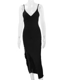 SC V Neck Backless Split Sling Maxi Dress YMYF-8859