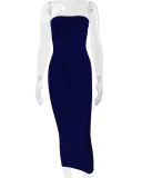 SC Solid Color Wrap Chest Backless Midi Dress YMYF-8858
