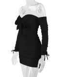 SC One Shoulder Tie Up Pleated Mini Dress YMYF-0891