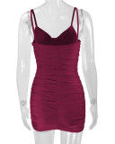 SC Sexy Solid Color Pleated Sling Mini Dress YMYF-8218