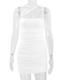 SC Solid Color Sexy Pleated Sling Mini Dress YMYF-0863