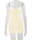 SC Sexy Solid Color Pleated Sling Mini Dress YMYF-8218