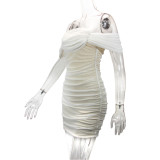 SC Off Shoulder Mesh Pleated Mini Dress YMYF-8908