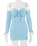 SC One Shoulder Tie Up Pleated Mini Dress YMYF-0891