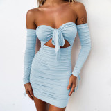 SC One Shoulder Tie Up Pleated Mini Dress YMYF-0891