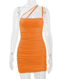 SC Solid Color Sexy Pleated Sling Mini Dress YMYF-0863