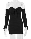 SC One Shoulder Tie Up Pleated Mini Dress YMYF-0891