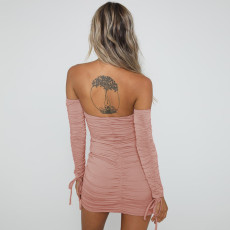 SC One Shoulder Tie Up Pleated Mini Dress YMYF-0891