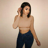 SC Sexy Long Sleeve Solid Color Tops YMYF-8861