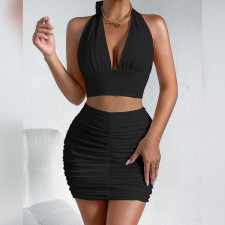 SC Sexy V Neck Halterneck Two Piece Skirts Set YMYF-9270