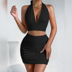SC Sexy V Neck Halterneck Two Piece Skirts Set YMYF-9270