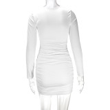 SC Solid Color Pleated Hollow Out Mini Dress YMYF-9238