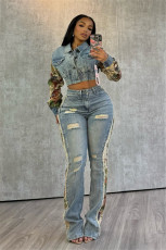 SC Print Color Block Denim Two Piece Pant Set YUMT-YMT410