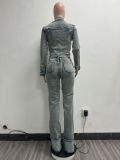 SC Fashion Wash Patchwork Denim Two Piece Pants Set DYMEF-52065