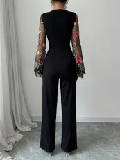 SC Mesh Embroidered Patchwork Skinny Jumpsuit GWDS-241210