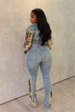 SC Print Color Block Denim Two Piece Pant Set YUMT-YMT410