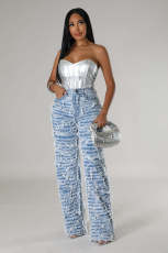 SC High-waisted Holes Tassel Loose Jeans YRST-R085