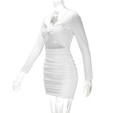 SC Solid Color Pleated Hollow Out Mini Dress YMYF-9238