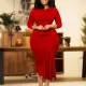 SC Plus Size Lace Patchwork 3/4 Sleeve Midi Dress GATE-D559