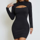 SC Long Sleeve Hollow Out Mini Dress YMYF-9228
