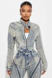 SC Fashion Wash Patchwork Denim Two Piece Pants Set DYMEF-52065