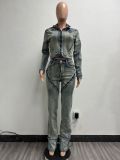 SC Fashion Wash Patchwork Denim Two Piece Pants Set DYMEF-52065