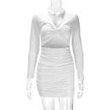 SC Solid Color Pleated Hollow Out Mini Dress YMYF-9238