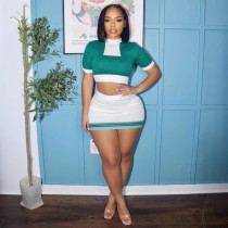 SC Contrast Color Knits Two Piece Skirts Set GDYF-6698