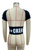 SC Letter Print Short Sleeve Backless T Shirt GFCF-1328