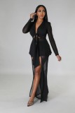 SC Solid Color Tie Up Tops Split Pants Suit GFDY-1306