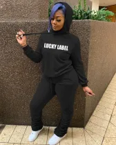 SC Plus Size Letter Print Hooded Sweatshirt Pants 2 Piece Set WUM-920