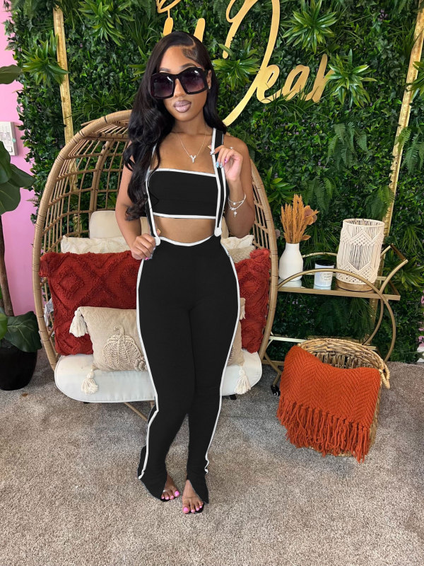 SC Sexy Solid Color Wrap Chest Overall 2 Piece Set GTYZ-7398