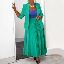 SC Plus Size Casual Blazer And Press Pleated Skirt Suit NNWF-8066