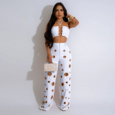 SC Sexy Holes Halterneck Two Piece Pants Set GTYZ-7436