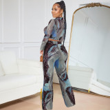 SC Mesh Top Double Layer Micro Flare Pants Set GTYZ-7509