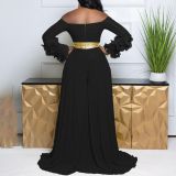 SC Plus Size One Shoulder Ruffles Sleeve Wide Leg Jumpsuit GCZF-8611