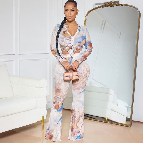SC Mesh Top Double Layer Micro Flare Pants Set GTYZ-7509