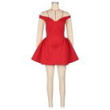 SC V Neck Off Shoulder Puffy Mini Dress AIL-309