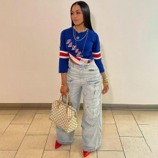 SC Fashion Loose Patchwork Straight Jean GSYI-8633