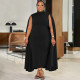 SC Plus Size Solid Color Patchwork Sleeve Maxi Dress NNWF-8059