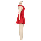 SC V Neck Off Shoulder Puffy Mini Dress AIL-309